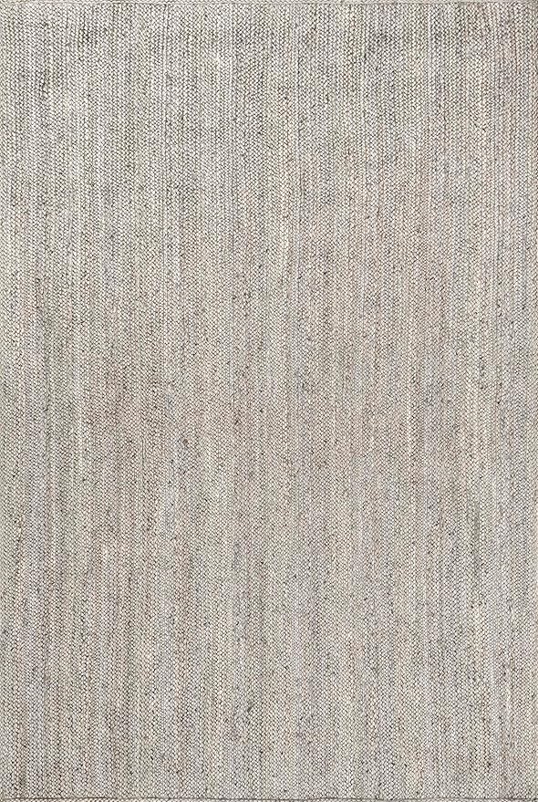nuLOOM 8x10 Rigo Jute Hand Woven Area Rug, Grey, Solid Farmhouse Design, Natural Fiber, For Bedroom, Living Room, Dining Room, Hallway, Office, Kitchen, Entryway