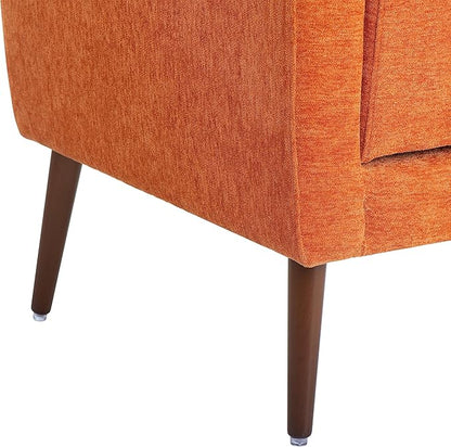 Accent Chair, Comfy Upholstered Living Room Chairs with High Tufted Backrest and Pillow, Wingback Reading Chair with Solid Wood Legs for Bedroom/Office, Chenille Fabric, Orange