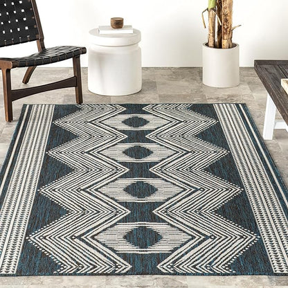nuLOOM 5' x 8' Outdoor Tribal Geometric Area Rug, Stain Resistant, Weather Resistant, High Traffic, Patio, Balcony, Outside, Ranya Turquoise