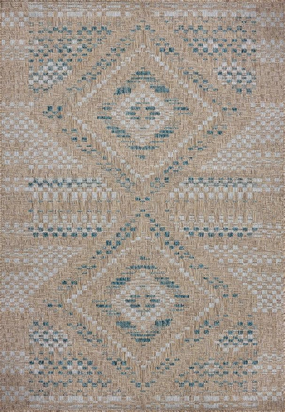 Loloi Amber Lewis Topanga Collection TOP-04 Natural/Aqua 2'-3" x 3'-9" Indoor/Outdoor Area Rug