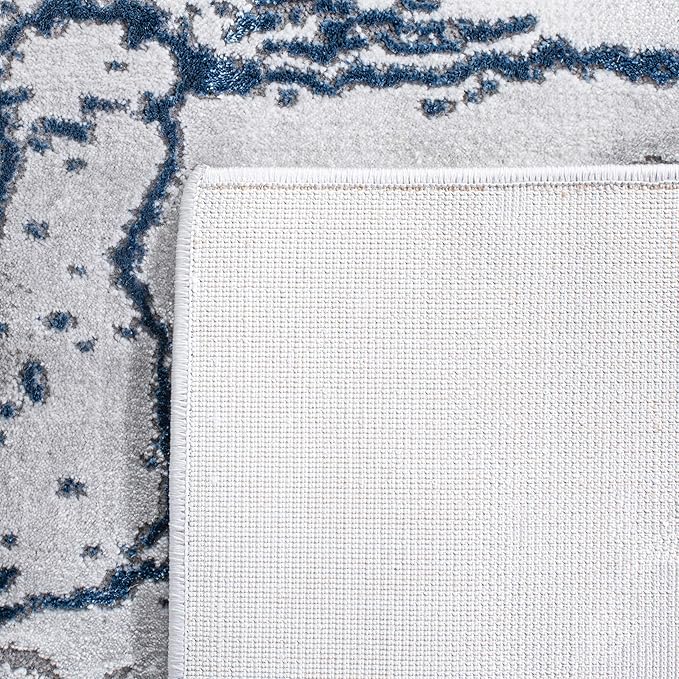 SAFAVIEH Craft Collection Area Rug - 5'3" Square, Ivory Grey & Blue, Modern Abstract Design, Non-Shedding & Easy Care, Ideal for High Traffic Areas in Living Room, Bedroom (CFT877M)