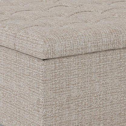 SIMPLIHOME Harrison Coffee Table Storage Ottoman - 36 inch Wide Upholstered Tweed Look Fabric Square Lift-Top Ottoman in Platinum, Transitional Ottoman for Living Room with Hidden Storage