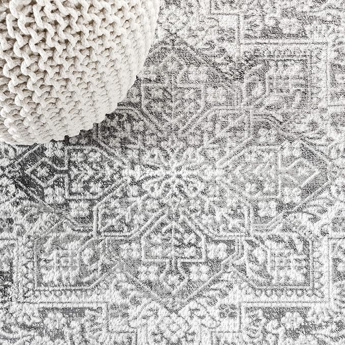 JONATHAN Y Modern Vintage Medallion Light Gray 6' Round Indoor Area Rug, Country, Floral, Easy-Cleaning for Living Room, Bedroom, Kitchen, Pet Friendly, Non-Shedding (MDP100A-6R)