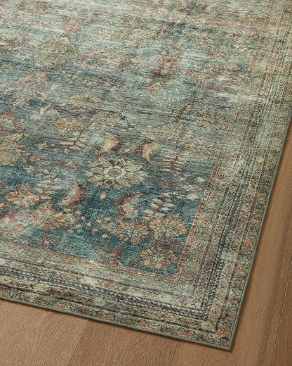 Loloi Magnolia Home by Joanna Gaines Banks Collection BAN-01 Ocean/Spice 2'-6" x 7'-6", .13" Pile Height, Machine Washable, Runner Rug