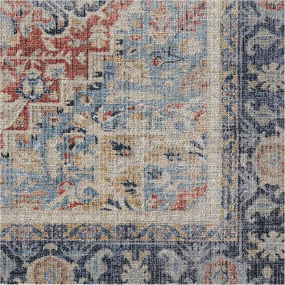 RUGGABLE Washable Vintage Area Rug – Kamran Cayenne Red 6x9, Stain-Resistant, Non-Slip – Medium Machine Washable Rugs for Living Room, Bedroom, Hallway, Entryway & Office–with Standard Pad