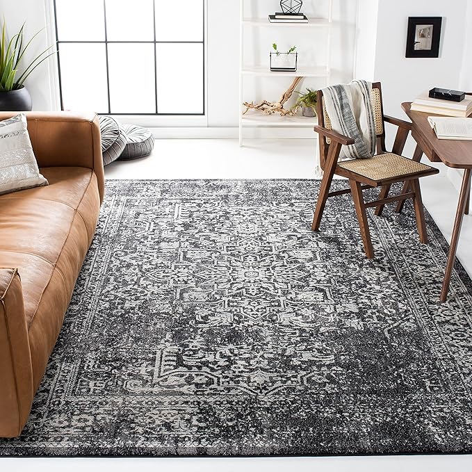 SAFAVIEH Evoke Collection 11' x 15' Black / Grey EVK256R Oriental Distressed Non-Shedding Living Room Bedroom Dining Home Office Area Rug