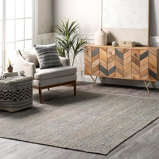 nuLOOM 3x5 Rigo Jute Hand Woven Area Rug, Grey, Solid Farmhouse Design, Natural Fiber, For Bedroom, Living Room, Dining Room, Hallway, Office, Kitchen, Entryway