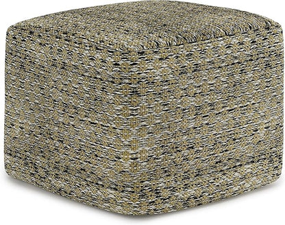 SIMPLIHOME Janelle Boho Square Woven Outdoor/ Indoor Pouf in Multi Color Recycled PET Polyester for the Living Room, Bedroom and Kids Room
