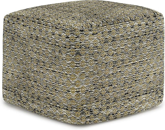 SIMPLIHOME Janelle Boho Square Woven Outdoor/ Indoor Pouf in Multi Color Recycled PET Polyester for the Living Room, Bedroom and Kids Room