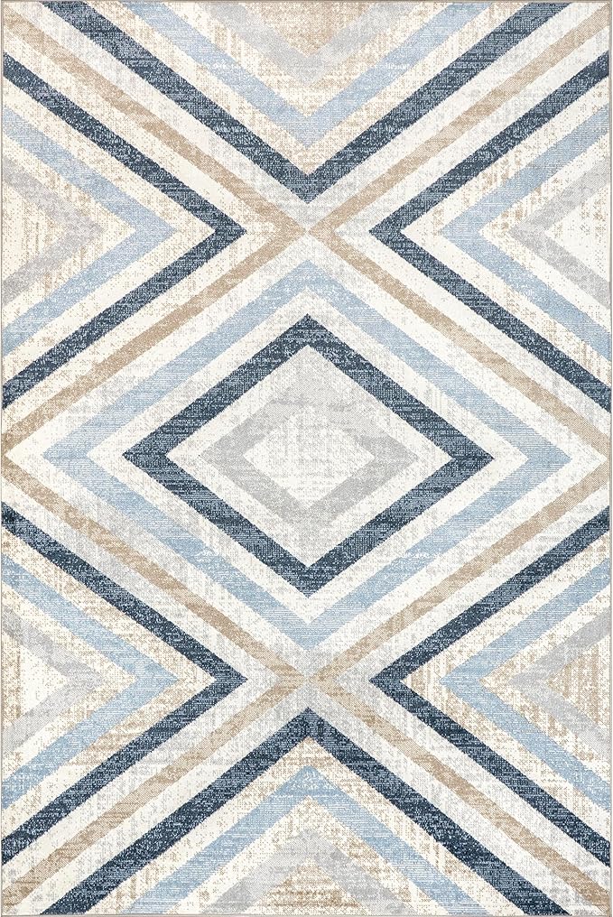 nuLOOM 2' x 6' Machine Washable Stain-Resistant Area Rug Medium Profile for Living Room, Bedroom, and Dining Room, Akari Blue