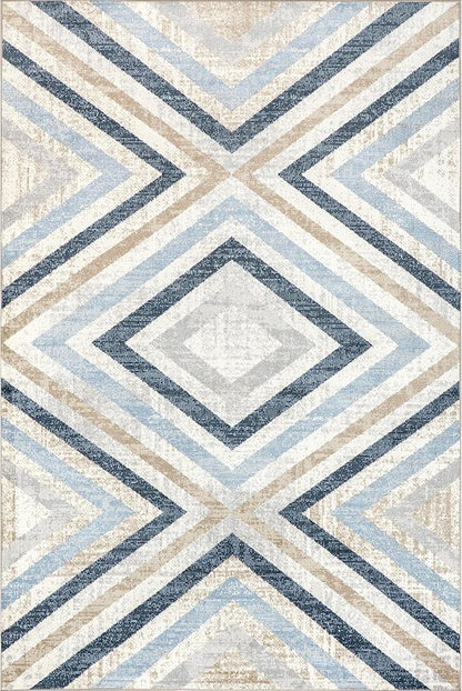nuLOOM 3' x 5' Machine Washable Stain-Resistant Area Rug Medium Profile for Living Room, Bedroom, and Dining Room, Akari Blue