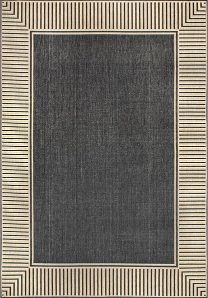 nuLOOM 8' x 10' Outdoor Area Rug, Casual Design With Striped Border, Stain Resistant, Highly Durable, For Patio, Balcony, Bedroom, Living Room, Dining Room, Bathroom, Dark Grey