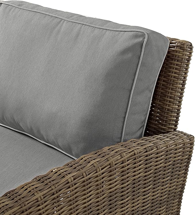 Crosley Furniture Bradenton 3-Piece Outdoor Sofa Patio Furniture Set, Wicker Conversation Sets for Porch, Brown with Gray Cushions