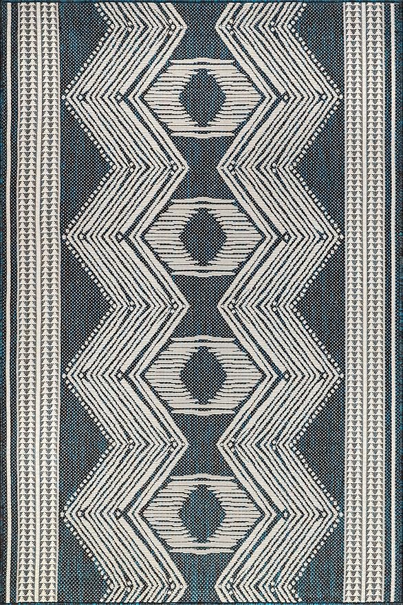 nuLOOM 5' x 8' Outdoor Tribal Geometric Area Rug, Stain Resistant, Weather Resistant, High Traffic, Patio, Balcony, Outside, Ranya Turquoise