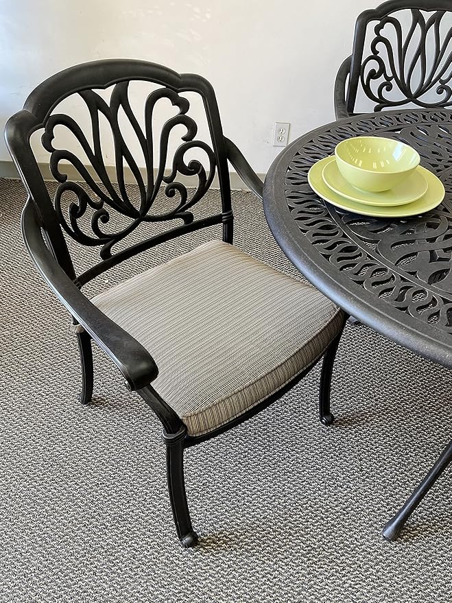 Elizabeth Outdoor Cast Aluminum Patio 9 pcs Dining Set with 64" Square Table and 8 Stationary Chairs Antique Bronze (Olefin Walnut Cushion)