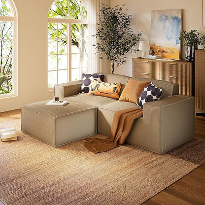 Marsail Modular Sectional Sofa, 80" L-Shaped Modular Sectional Couch with Deep Seat, Freely Combinable Sectional Cloud Sofa for Living Room, No Assembly, Plush Corduroy Fabric, Beige