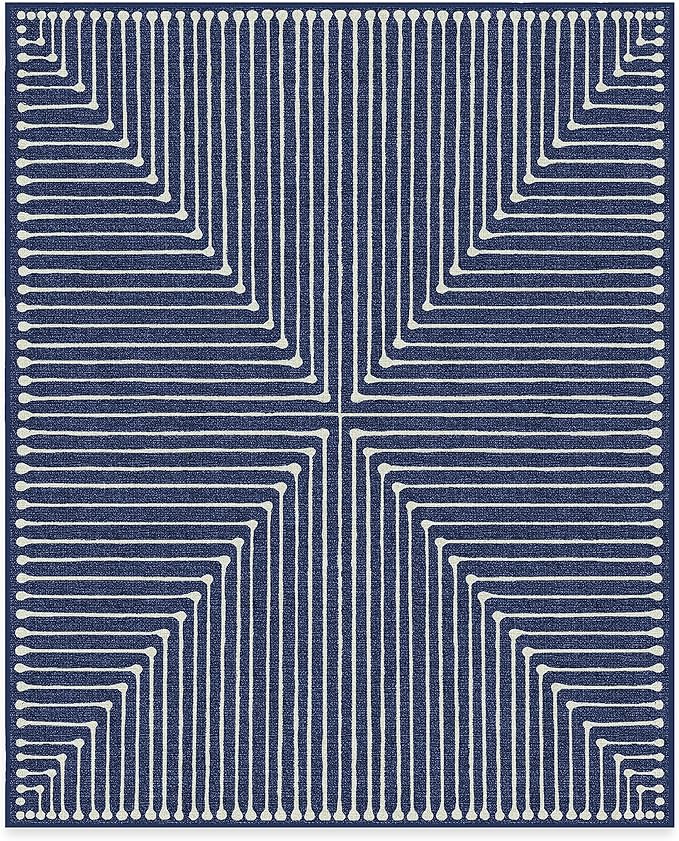 RUGGABLE x Jonathan Adler Machine Washable Modern Area Rug – Inkdrop Lapis Blue 8x10, Stain-Resistant, Non-Slip – Large Rugs for Living Room, Bedroom, Hallway, Entryway & Office–with Standard Pad