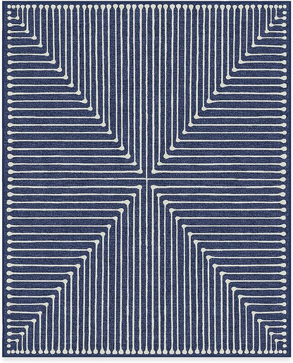 RUGGABLE x Jonathan Adler Machine Washable Modern Area Rug – Inkdrop Lapis Blue 8x10, Stain-Resistant, Non-Slip – Large Rugs for Living Room, Bedroom, Hallway, Entryway & Office–with Standard Pad