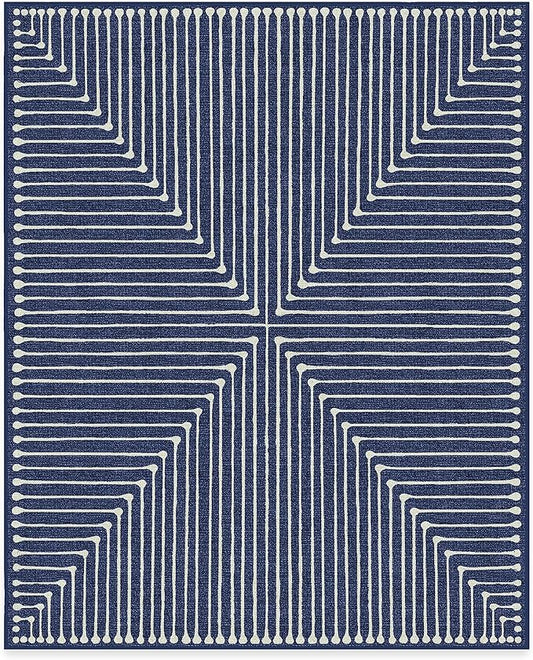 RUGGABLE x Jonathan Adler Machine Washable Modern Area Rug – Inkdrop Lapis Blue 8x10, Stain-Resistant, Non-Slip – Large Rugs for Living Room, Bedroom, Hallway, Entryway & Office–with Standard Pad