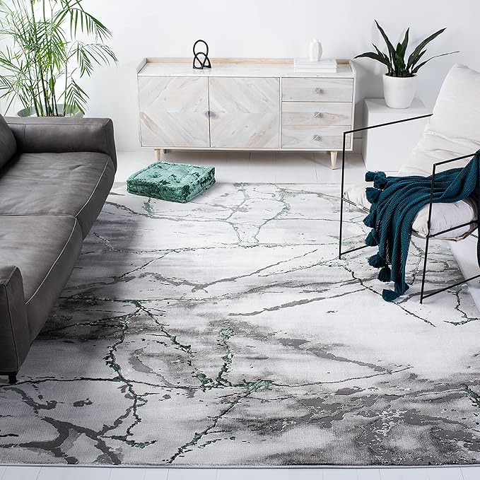 SAFAVIEH Craft Collection Area Rug - 10' Square, Grey & Green, Modern Abstract Design, Non-Shedding & Easy Care, Ideal for High Traffic Areas in Living Room, Bedroom (CFT877Y)
