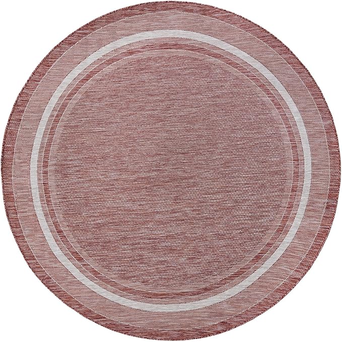 Unique Loom Outdoor Border Collection Area Rug - Soft Border (7' 10" Round Rust Red/Ivory)
