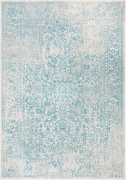 SAFAVIEH Evoke Collection 5'1" x 7'6" Ivory / Aqua EVK256J Oriental Distressed Non-Shedding Living Room Bedroom Area Rug