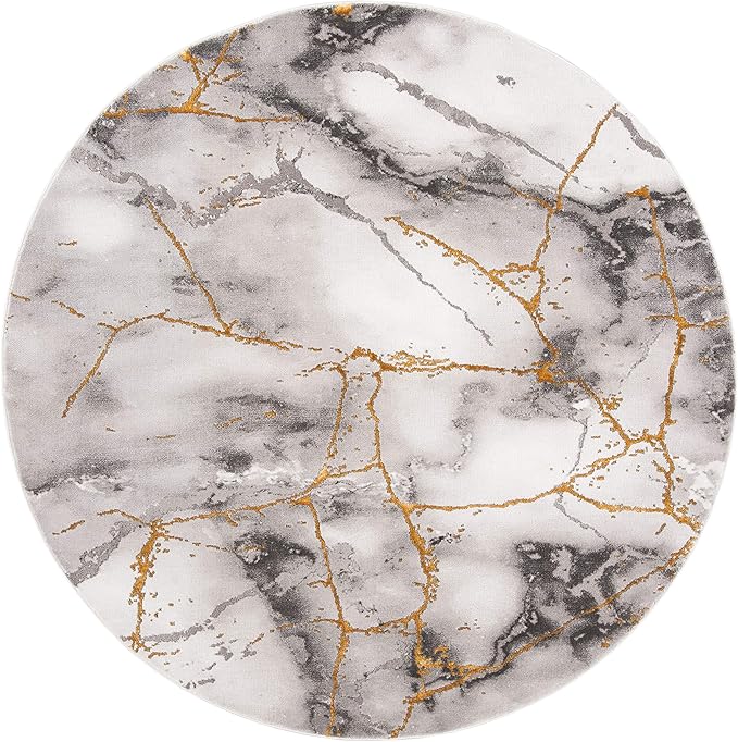 SAFAVIEH Craft Collection Area Rug - 6'7" Round, Grey & Gold, Modern Abstract Design, Non-Shedding & Easy Care, Ideal for High Traffic Areas in Living Room, Bedroom (CFT877F)