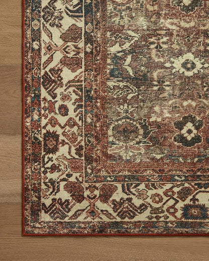 Loloi Magnolia Home by Joanna Gaines Banks Collection BAN-04 Brick/Ivory 3'-6" x 5'-6" .13" Pile Height, Machine Washable, Accent Rug