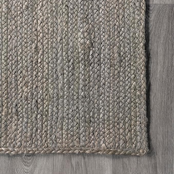 nuLOOM 6x9 Rigo Jute Hand Woven Area Rug, Grey, Solid Farmhouse Design, Natural Fiber, For Bedroom, Living Room, Dining Room, Hallway, Office, Kitchen, Entryway