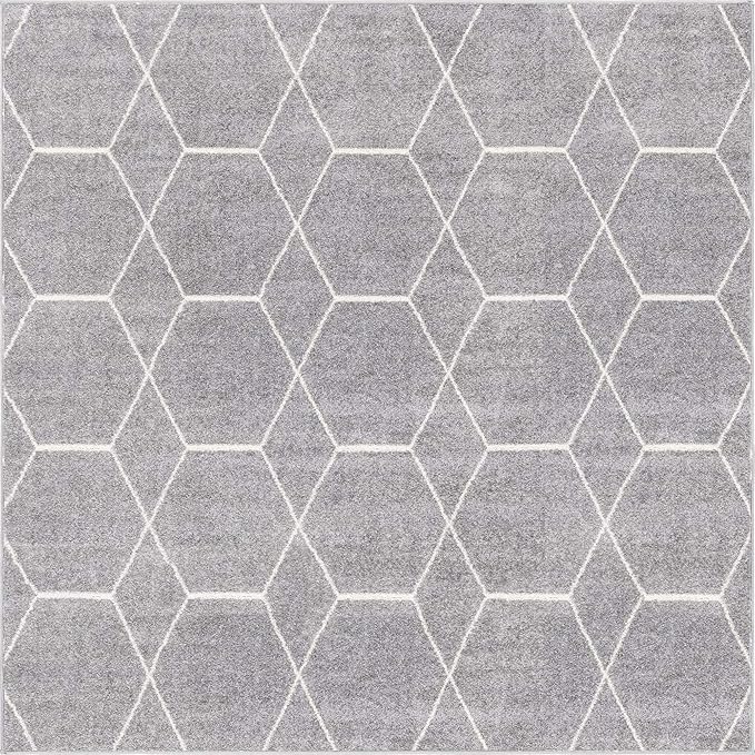 Unique Loom Trellis Frieze Collection Area Rug - Geometric (7' 10" Square, Light Gray/ Ivory)
