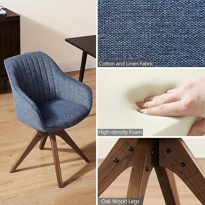 Zouron Mid Century Modern Accent Chair with Wooden Legs, Upholstered Swivel Chair No Wheels, Side Accent Armchair Vanity Chair for Small Space Home Office Living Room Bedroom, Blue