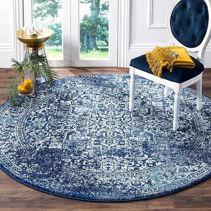 SAFAVIEH Evoke Collection 3' Round Navy/Ivory EVK256A Oriental Distressed Non-Shedding Dining Room Entryway Foyer Living Room Bedroom Area Rug