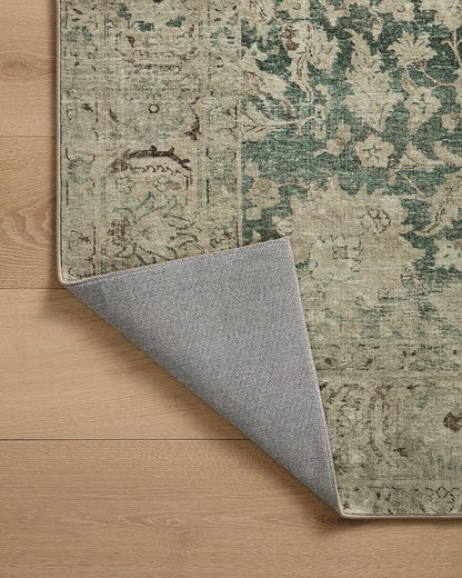 Loloi Magnolia Home by Joanna Gaines Sinclair Collection SIN-05 Jade/Sand 7'-6" x 9'-6", .25" Pile Height, Machine Washable, Area Rug