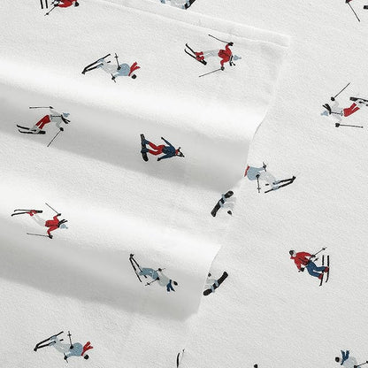 Eddie Bauer - Flannel Sheets Twin Size, Anti-Pilling & Wrinkle Resistant Cotton, Touchably Soft for All-Season Comfort - Bed Sheets with Matching Pillowcases & Fitted Sheet (Ski Slope)