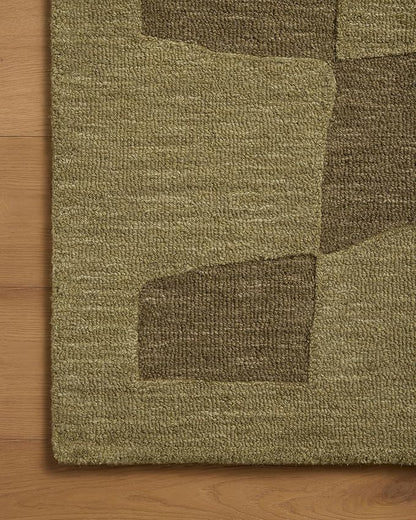 Loloi Leanne Ford Craven Collection CVN-03 Green/Olive 7'-9" x 9'-9" Area Rug Checkered, Patterned, Neutral, Living Room, Bedroom, Dining Room