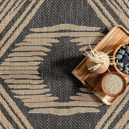nuLOOM 10' x 13' Outdoor Tribal Geometric Area Rug, Stain Resistant, Weather Resistant, High Traffic, Patio, Balcony, Outside, Ranya Dark Grey