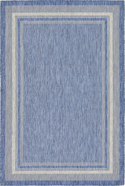 Unique Loom Outdoor Border Collection Area Rug - Soft Border (6' 1" x 9' Rectangle, Blue/ Ivory)