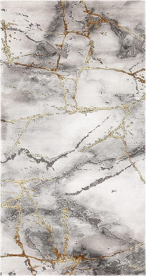 SAFAVIEH Craft Collection Accent Rug - 2'7" x 5', Grey & Gold, Modern Abstract Design, Non-Shedding & Easy Care, Ideal for High Traffic Areas in Entryway, Living Room, Bedroom (CFT877F)