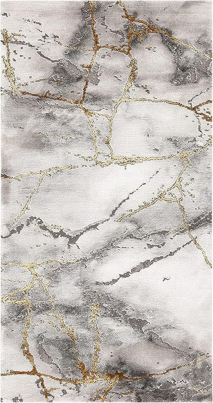 SAFAVIEH Craft Collection Accent Rug - 2'7" x 5', Grey & Gold, Modern Abstract Design, Non-Shedding & Easy Care, Ideal for High Traffic Areas in Entryway, Living Room, Bedroom (CFT877F)