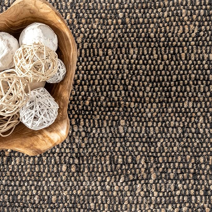 nuLOOM 2'6" x 10' Elfriede Jute & Cotton Hand Woven Area Rug, Elfriede Charcoal, Solid Rustic Farmhouse Style, Weaved Design, Natural Fiber, for Bedroom, Living Room, Hallway, Office, Entryway
