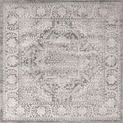 JONATHAN Y Modern Vintage Medallion Light Gray 8x8 Square Indoor Area Rug, Country, Floral, Easy-Cleaning for Living Room, Bedroom, Kitchen, Pet Friendly, Non-Shedding (MDP100A-8SQ)
