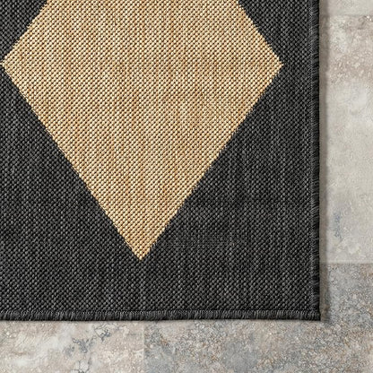 nuLOOM 2' x 10' Outdoor Performance Area Rug, Stain Resistant, Weather Resistant, High Traffic, Patio, Balcony, Outside, Sabina Dark Grey
