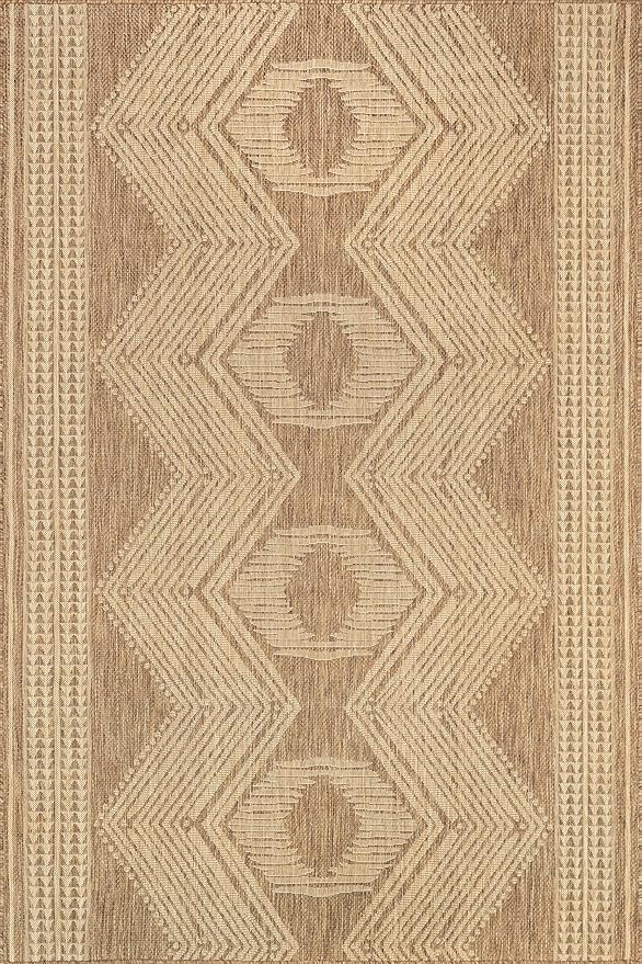 Nuloom Ranya Light Brown/Ivory, 9' 6" x 12', Tribal Geometric, Soft and Cozy, High Traffic, Stain Resistant, Easy Clean, Durable Area Rug for Indoor/Outdoor Patio, Deck, Porch, Garden, Courtyard