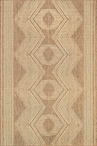 nuLOOM Ranya Light Brown/Ivory, 4' Square, Tribal Geometric, Soft and Cozy, High Traffic, Stain Resistant, Easy Clean, Durable Area Rug for Indoor/Outdoor Patio, Deck, Porch, Garden, Courtyard
