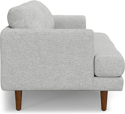 SIMPLIHOME Livingston 76-inch Wide Sofa in Mist Grey Woven-Blend Fabric, Handcrafted Loveseat Couch for Living Room or Family Room, Mid-Century Modern Style, Solid Wood Frame