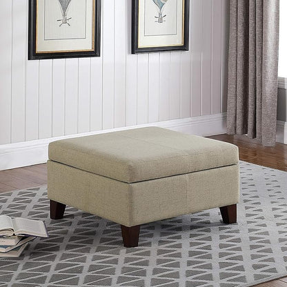 HomePop Woven Square Storage Ottoman with Wood Legs, Linen Tan