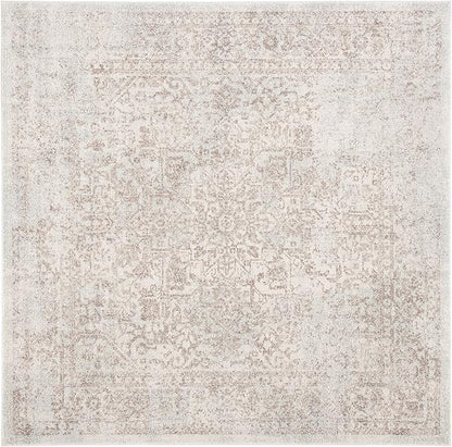 SAFAVIEH Evoke Collection Area Rug - 9' Square, Ivory & Taupe, Distressed Design, Non-Shedding & Easy to Clean, Ideal for Living Room, Bedroom, Dining Space (EVK256E)