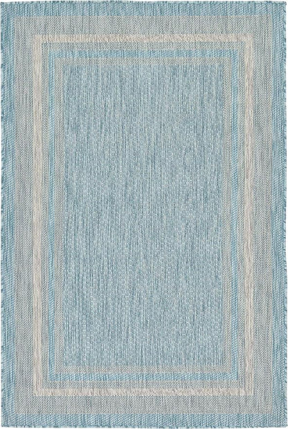 Unique Loom Outdoor Border Collection Area Rug - Soft Border (4' 1" x 6' 1" Rectangle, Aquamarine/ Ivory)
