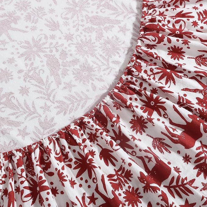 Eddie Bauer 4 Pc Flannel Sheets King Size - 100% Cotton Breathable & Soft King Size Sheets Set (1 Flat, 1 Flannel Fitted Sheet, 2 Pillowcases) - 15" Deep Pocket All Seasons Sheet Set (Arcadia Red)