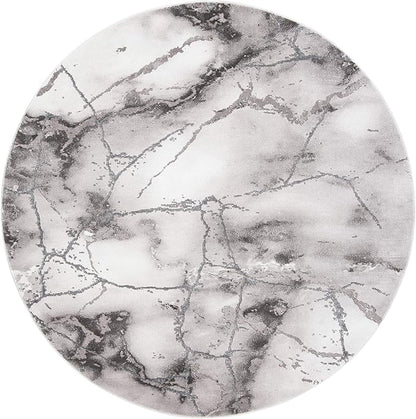 SAFAVIEH Craft Collection Area Rug - 8' Round, Grey & Silver, Modern Abstract Design, Non-Shedding & Easy Care, Ideal for High Traffic Areas in Living Room, Bedroom (CFT877G)